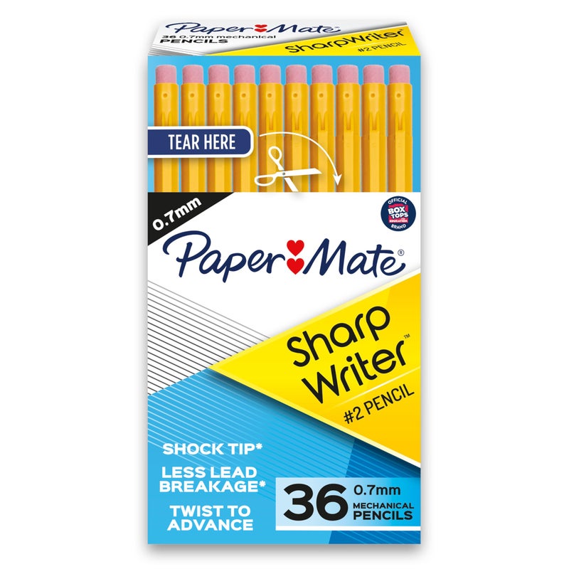 Paper Mate SharpWriter Mechanical Pencils | 0.7 mm #2 Pencil | Pencils for School Supplies, Yellow, 36 Count - Image 1